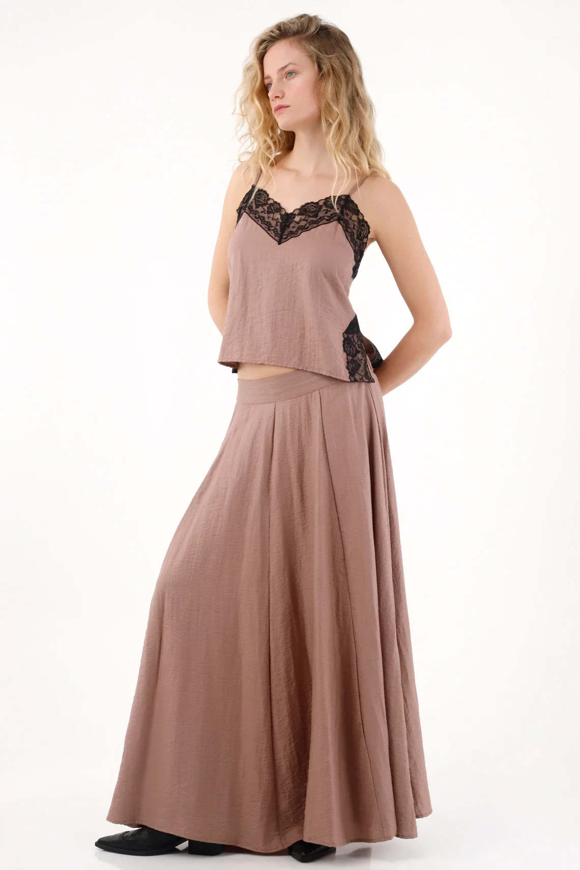 Brown Lace Strap Shirt for Women