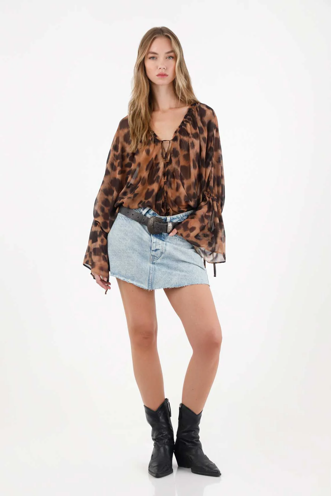 Animal print shirt with slight transparency for women
