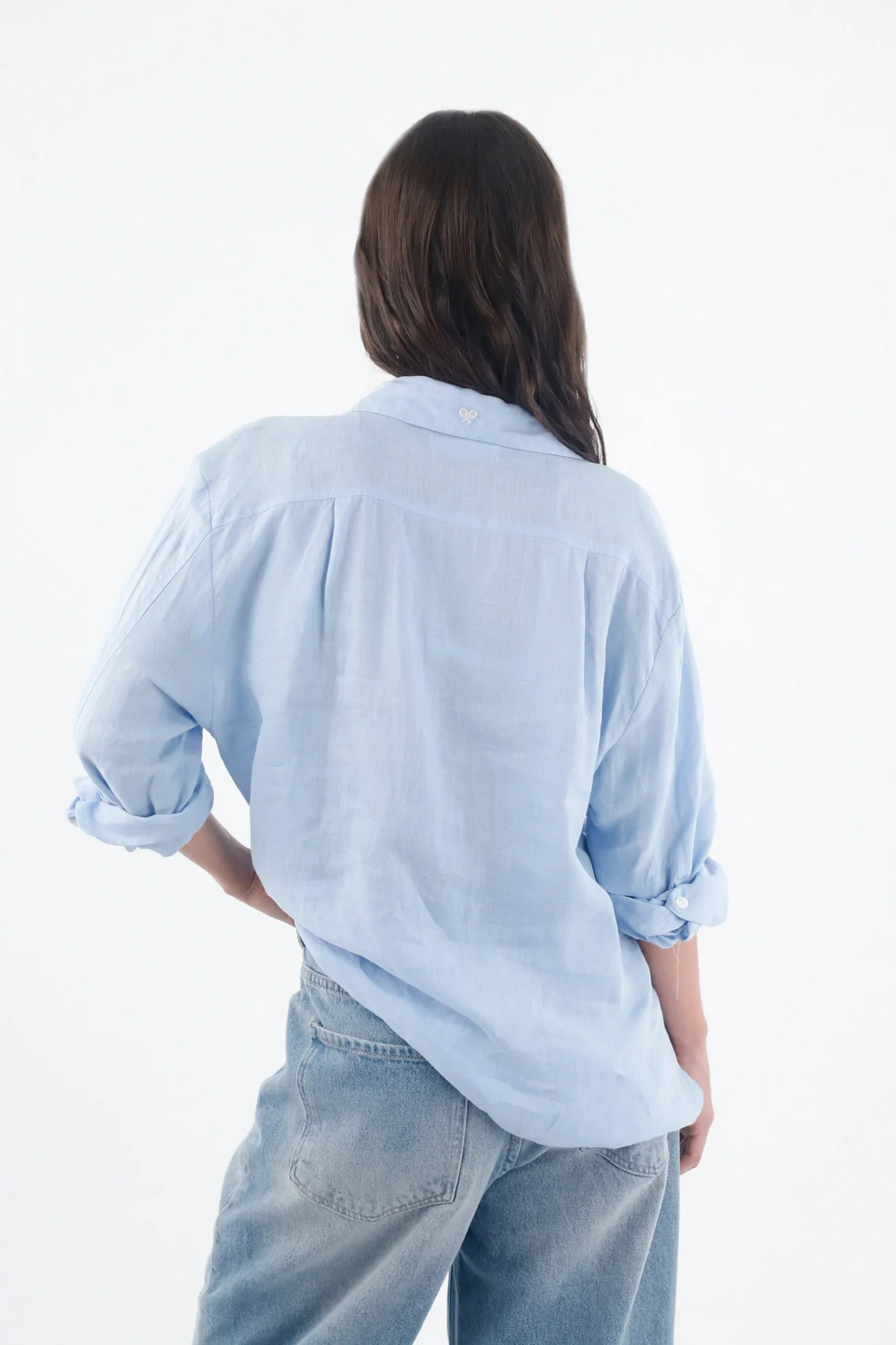 Shirt for Women Linen Blue Relaxed Fit with Buttons - Image 5