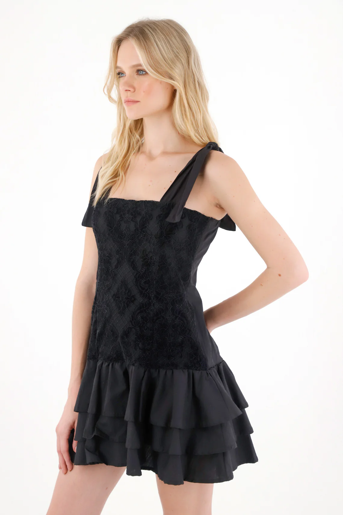 Short Black Ruffled Dress for Women