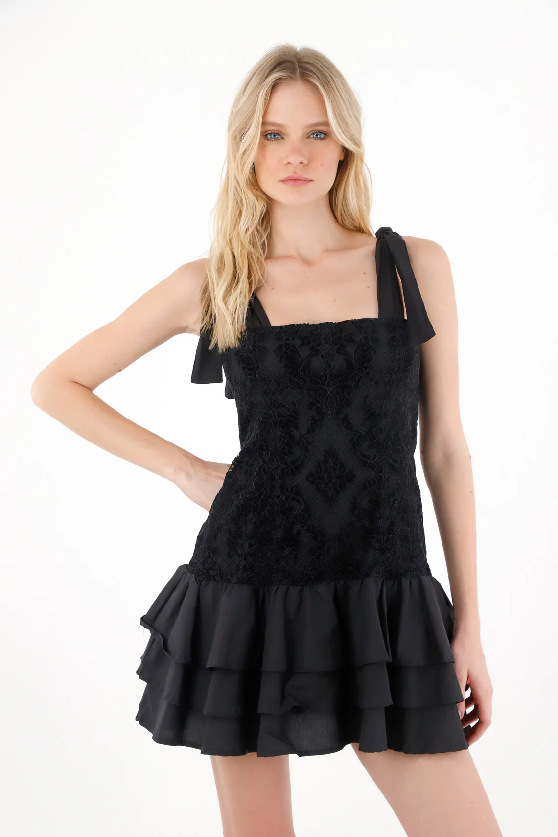 Short Black Ruffled Dress for Women - Image 2