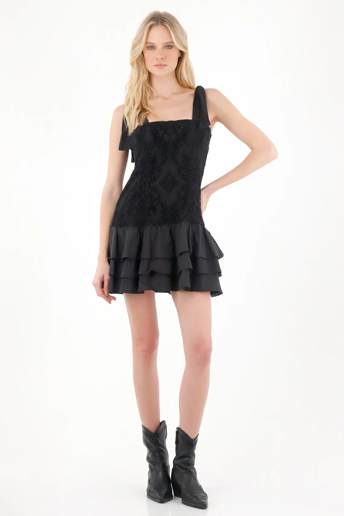 Short Black Ruffled Dress for Women - Image 3