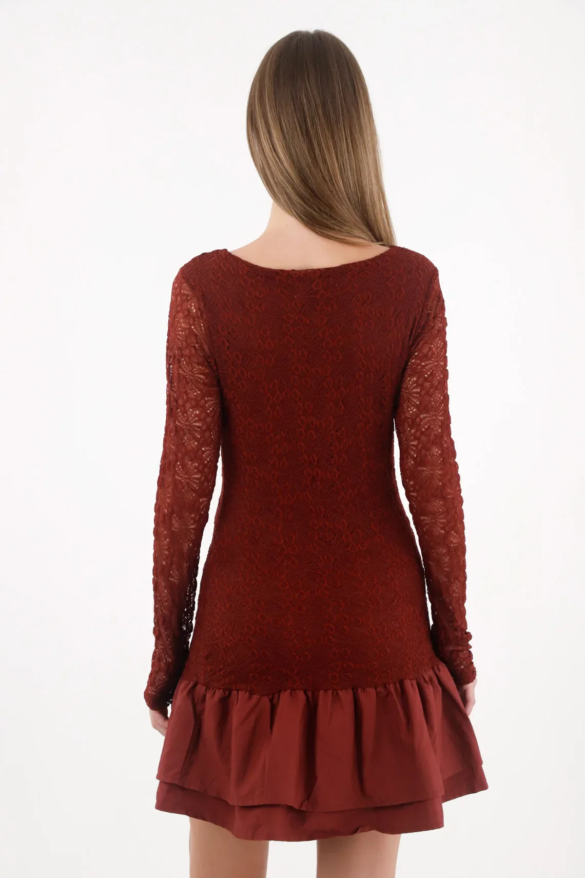 Short Dress in Burgundy Lace for Women - Image 4