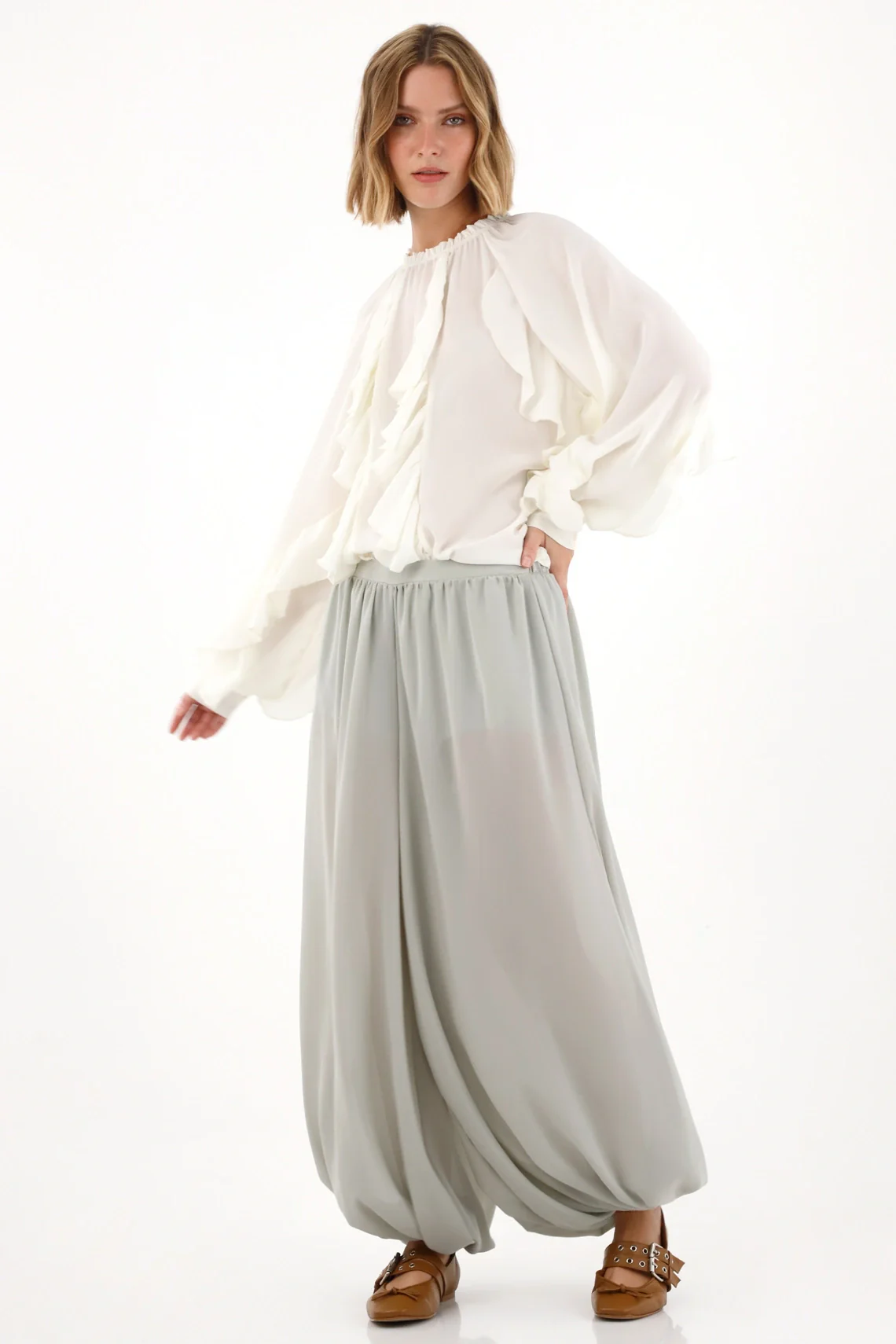 Shirt with Ruffle Design Off-White for Women - Image 4