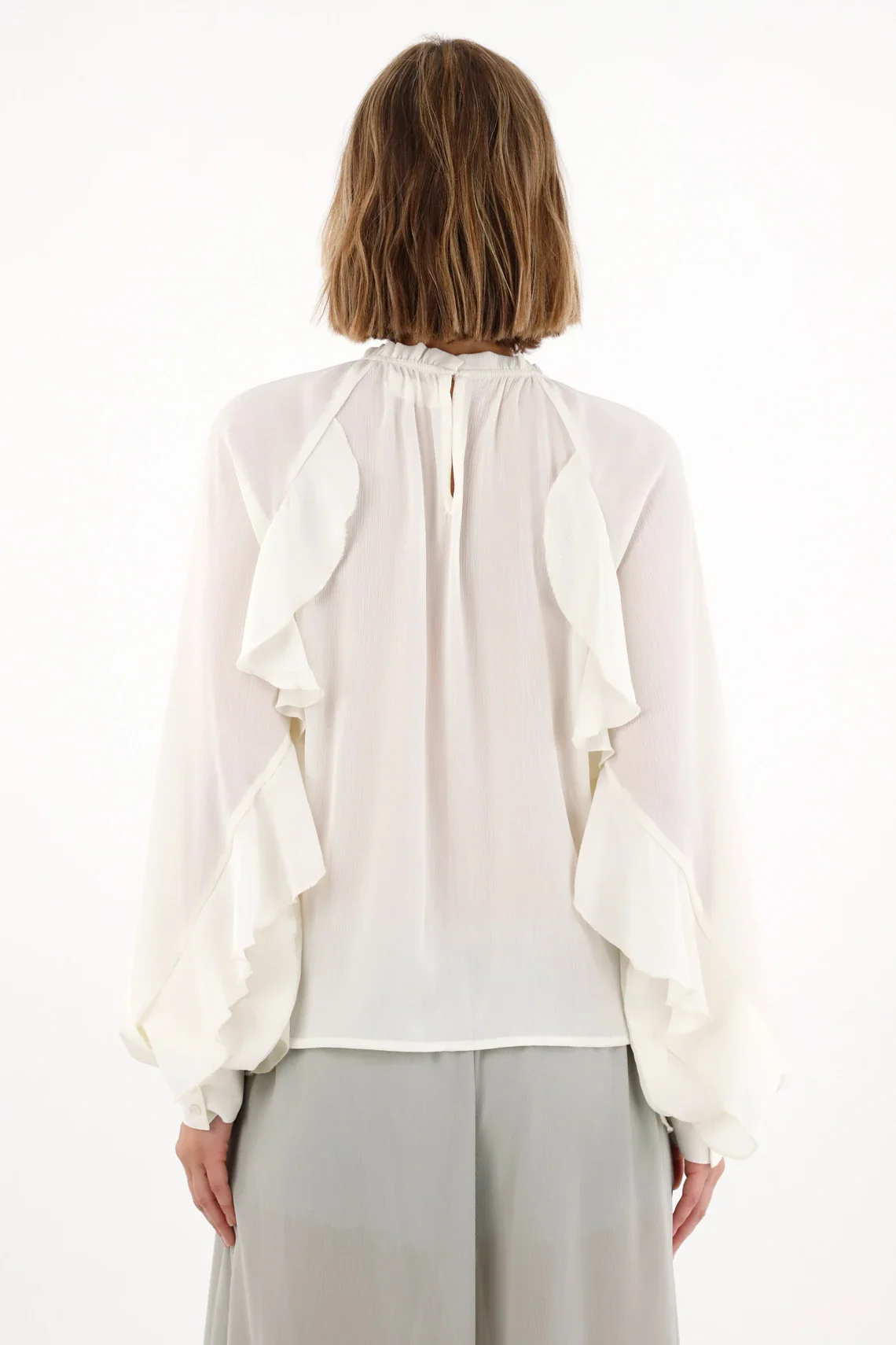 Shirt with Ruffle Design Off-White for Women - Image 5