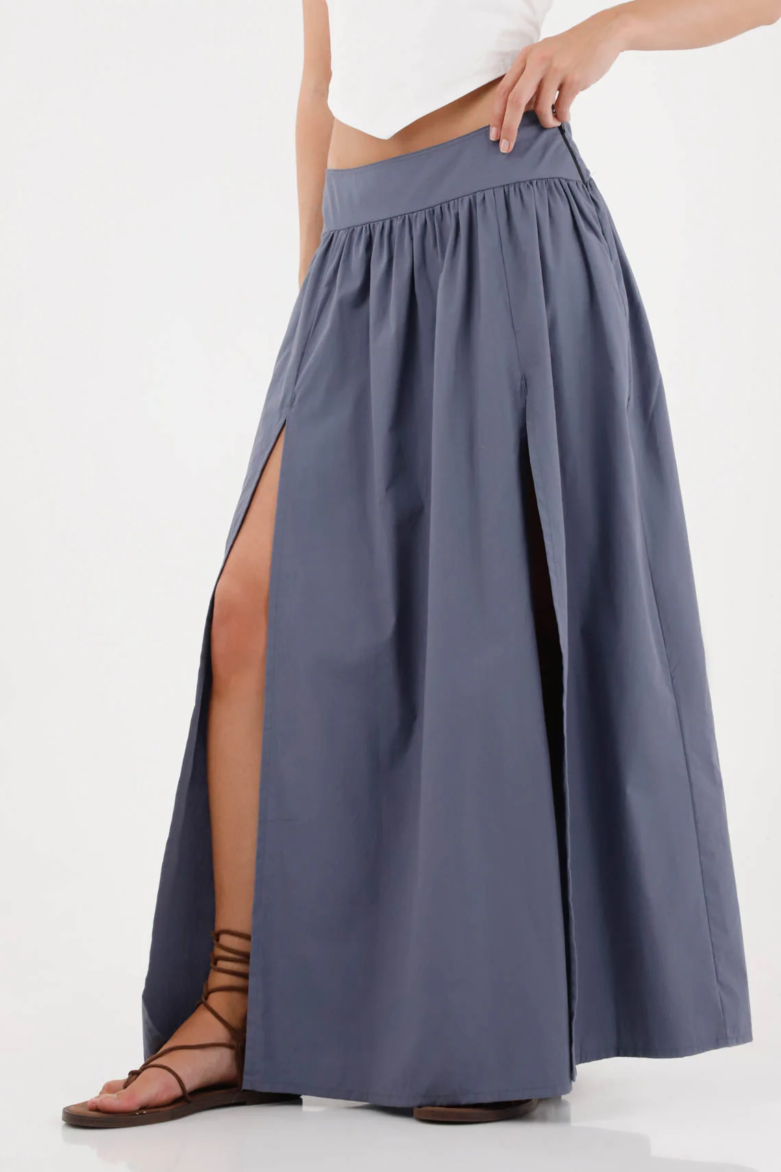 Long skirt with front slits gray for women - Image 2