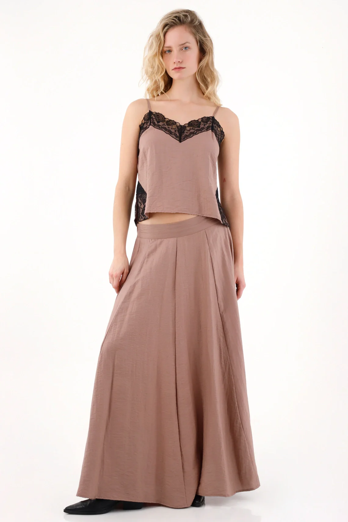 Long Satin Skirt in Brown for Women - Image 2