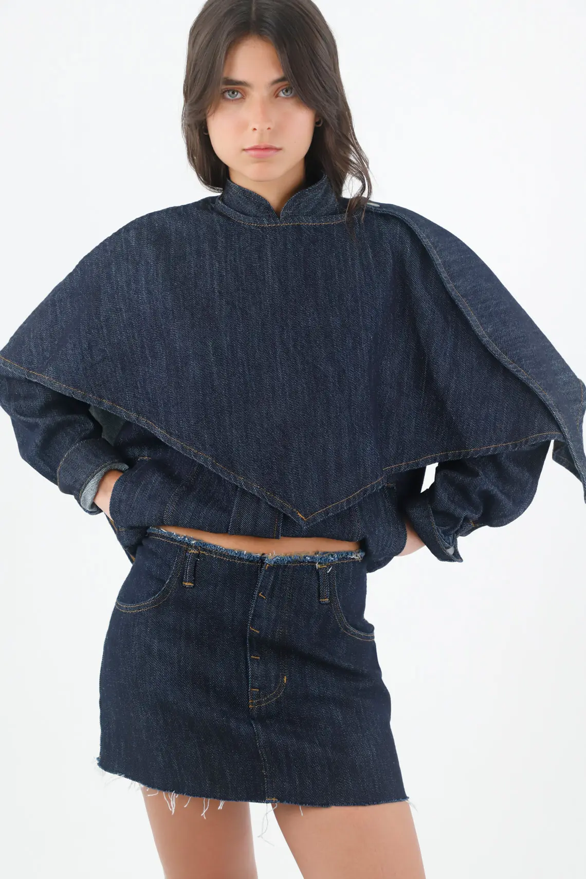 Short Skirt Women Indigo Cotton Straight Fit with Frayed Hem - Image 3