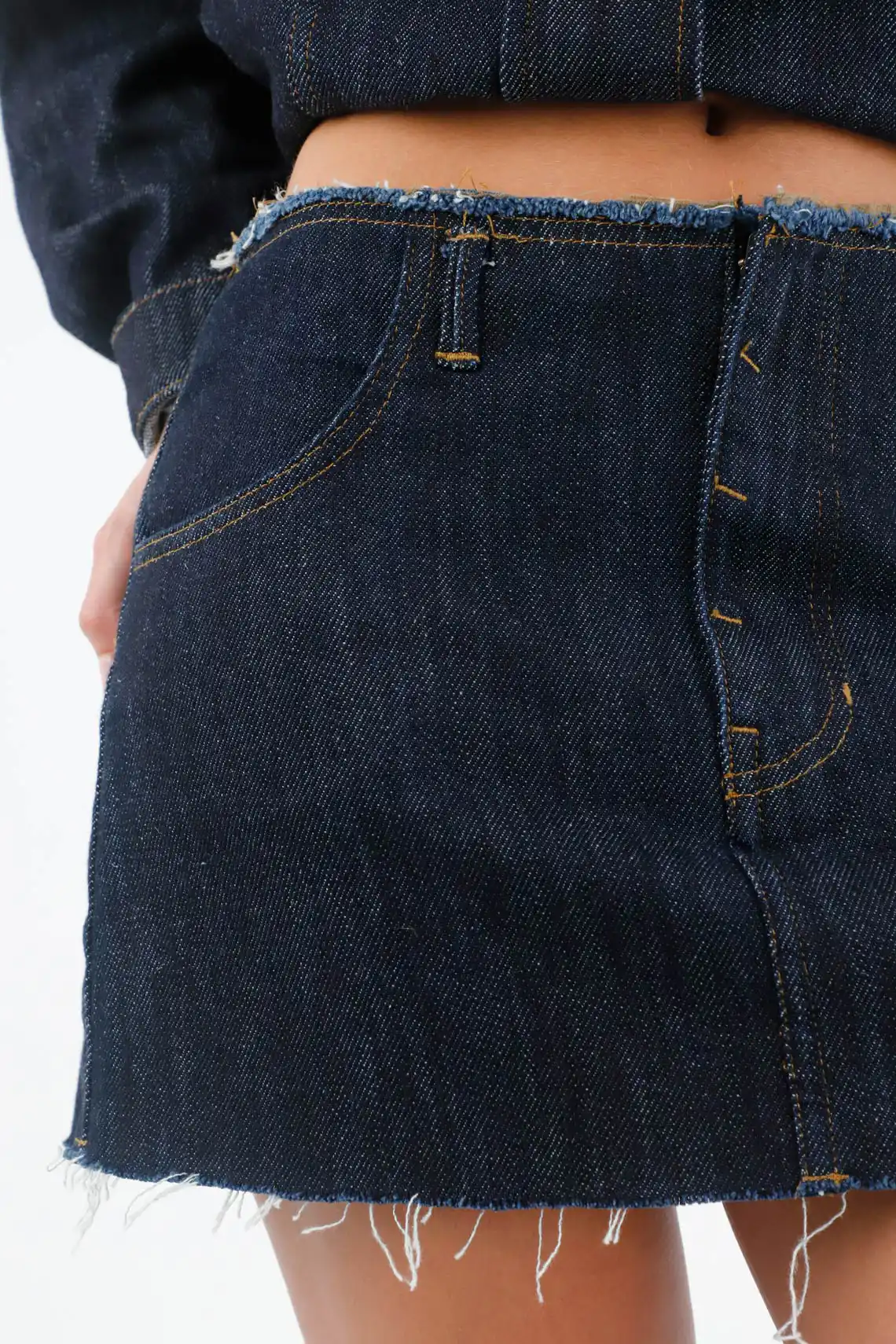 Short Skirt Women Indigo Cotton Straight Fit with Frayed Hem - Image 4