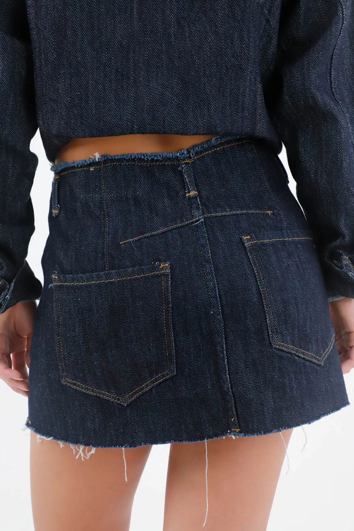 Short Skirt Women Indigo Cotton Straight Fit with Frayed Hem - Image 5