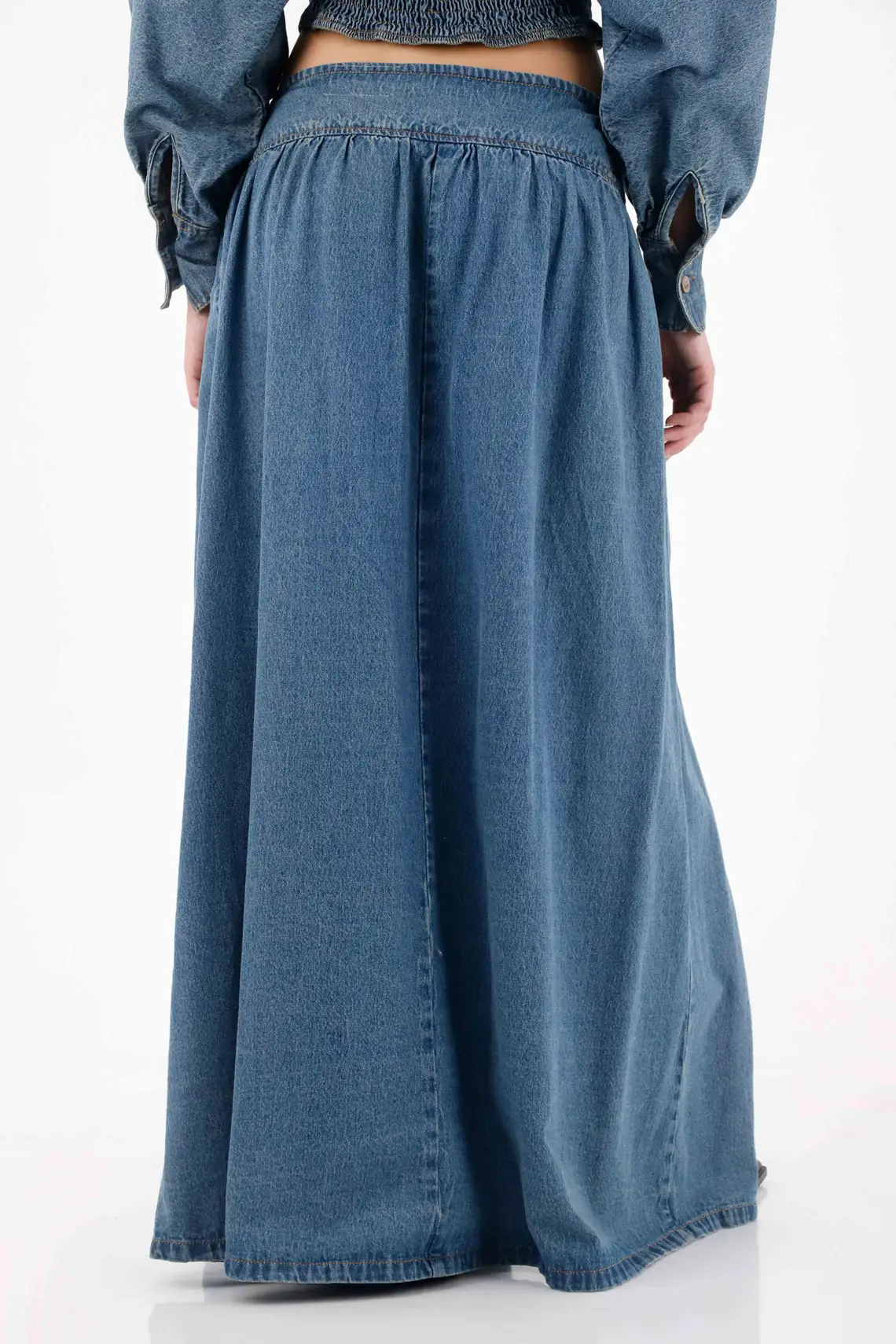 Long denim skirt with slits blue for women - Image 4