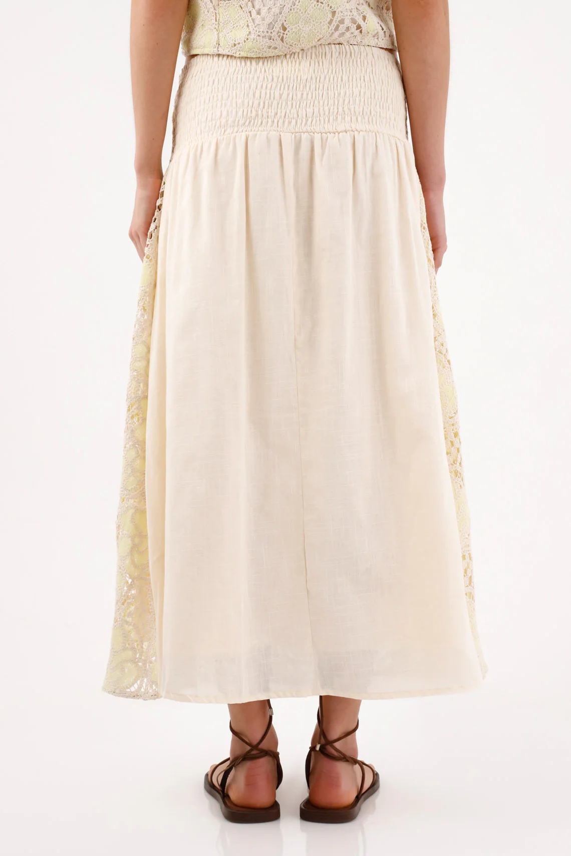 Long A-line Skirt with Floral Crochet Lace in Ivory for Women - Image 5