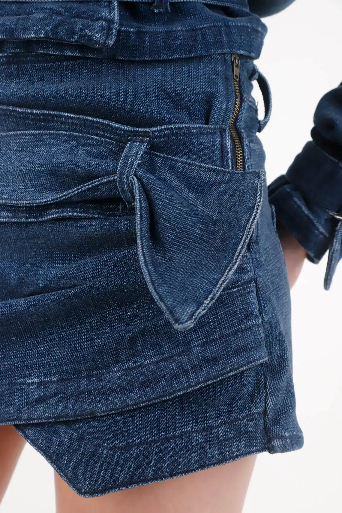 Short Skirt for Women in Indigo Cotton with Belt - Image 3