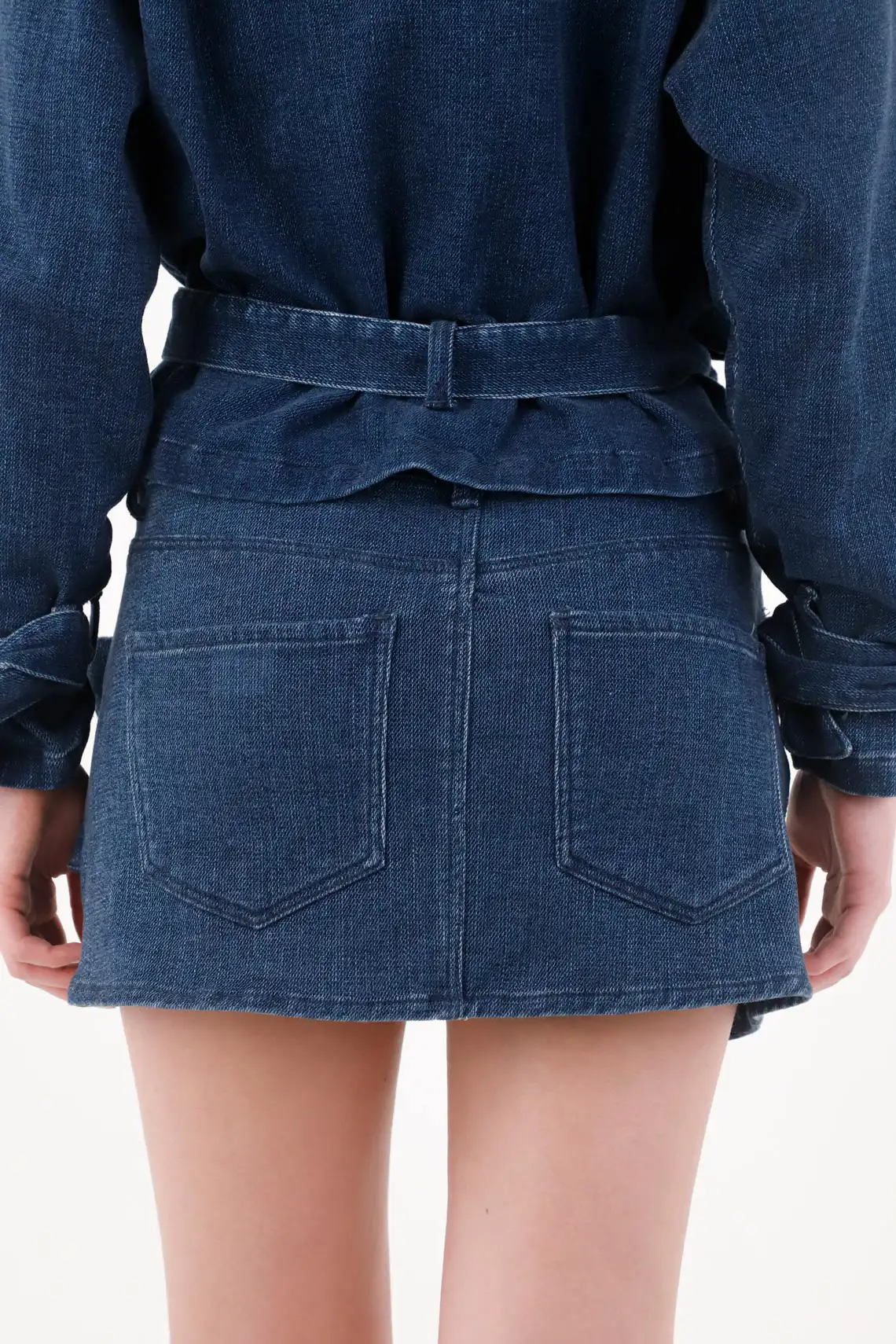 Short Skirt for Women in Indigo Cotton with Belt - Image 4