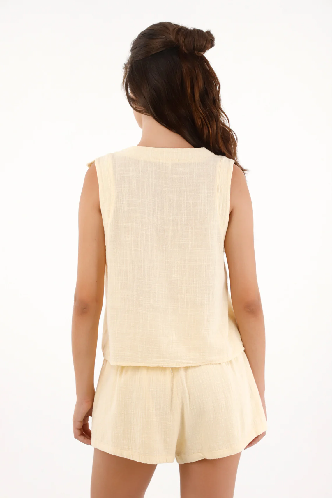Sleeveless Shirt with Ruffles in Off-White for Women - Image 4