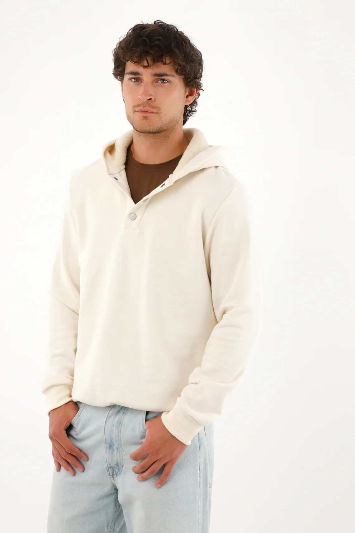 Hooded Sweatshirt Lined with Cream Sherpa for Men