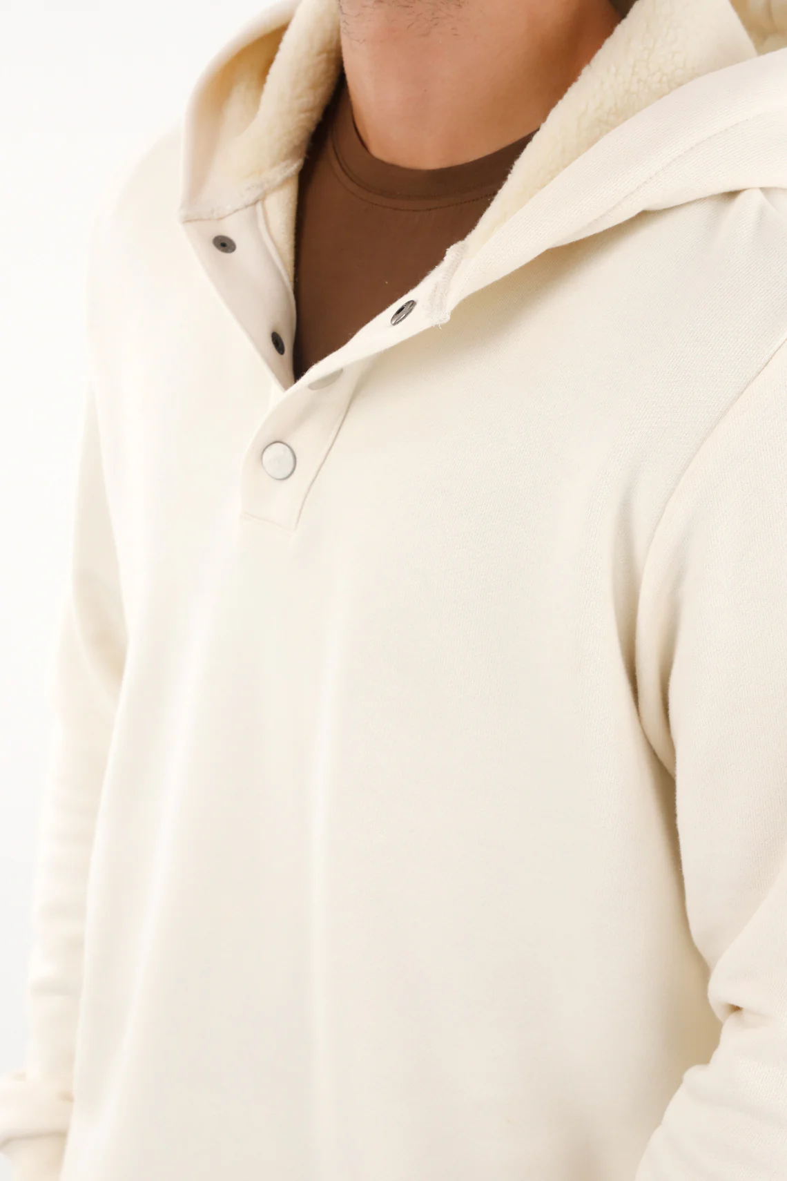 Hooded Sweatshirt Lined with Cream Sherpa for Men - Image 5