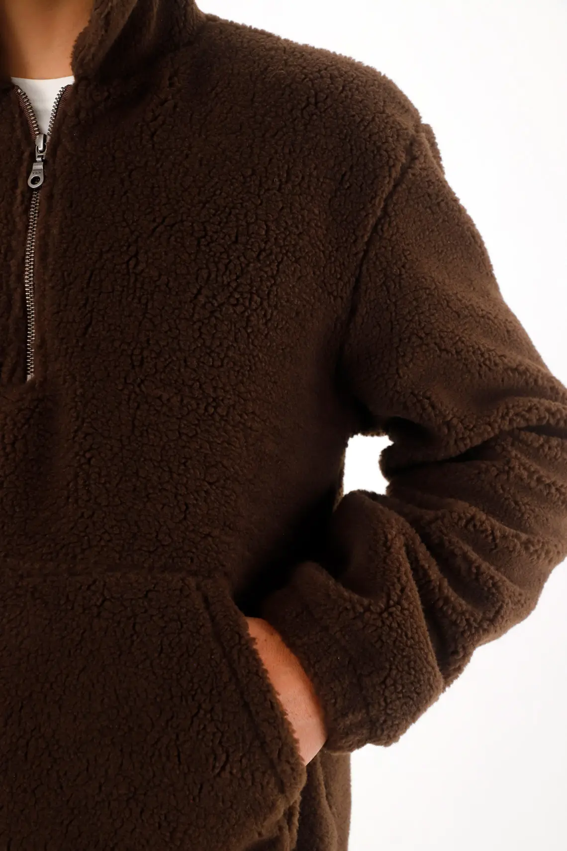 Sweatshirt in brown fleece with zipper for men - Image 4