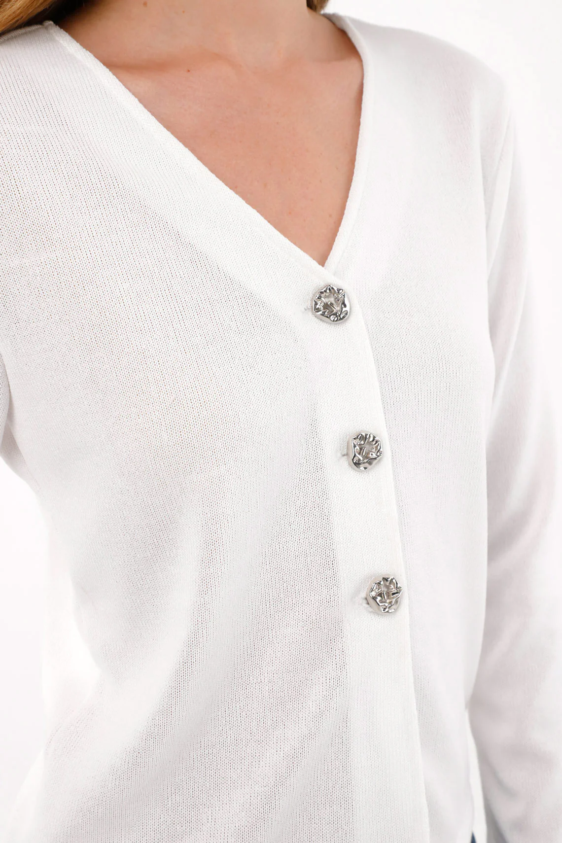 Knit sweatshirt with buttons in front off-white for women - Image 3