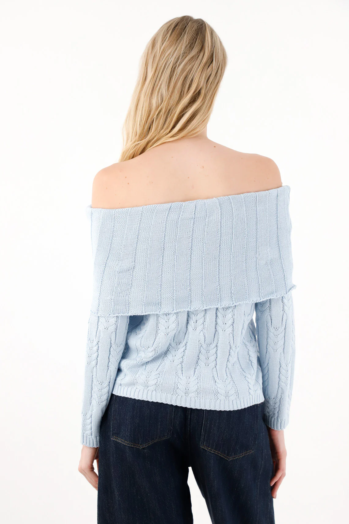 Sweatshirt in braided fabric with blue neckline for women - Image 4