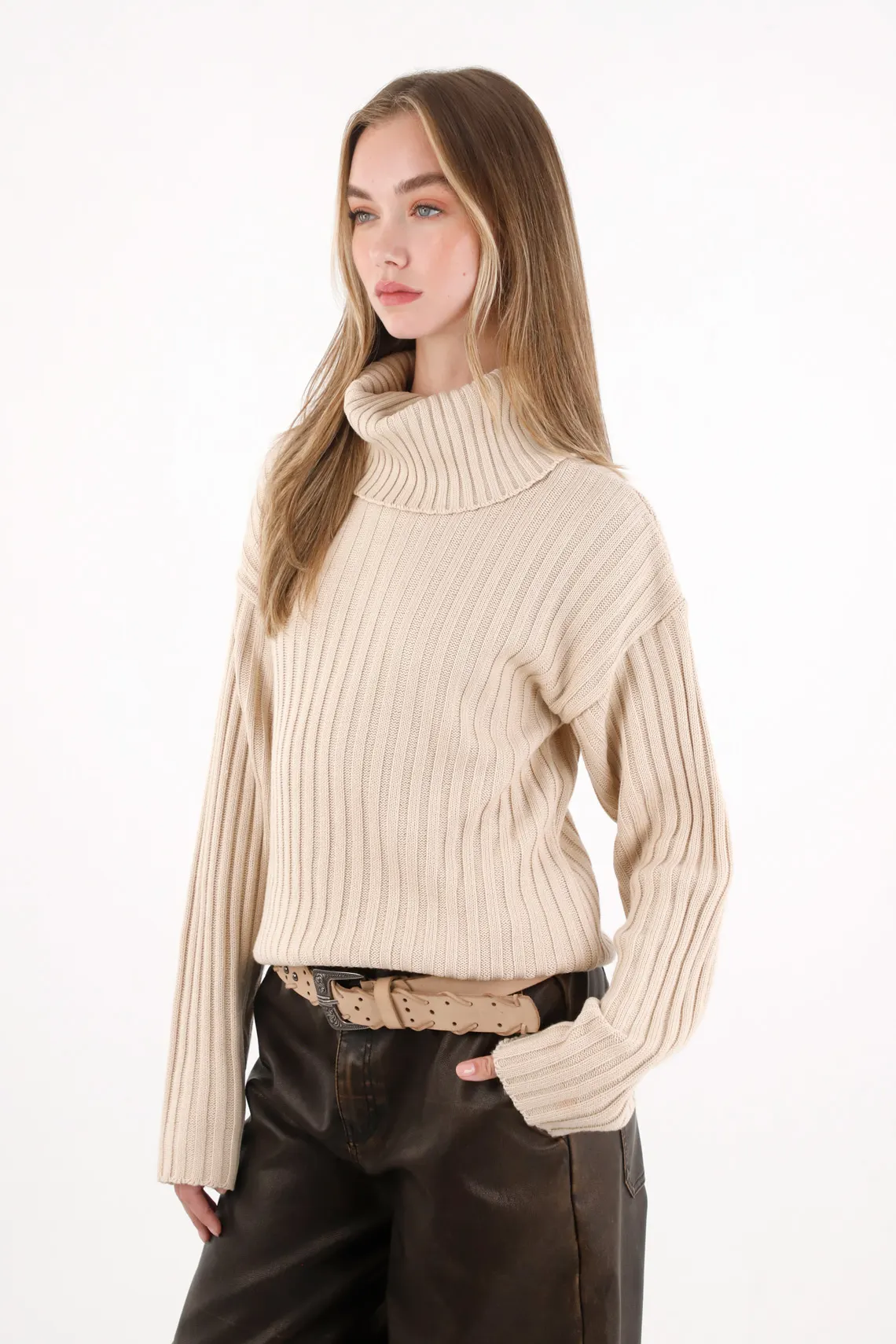 Cream turtleneck sweatshirt for women - Image 2