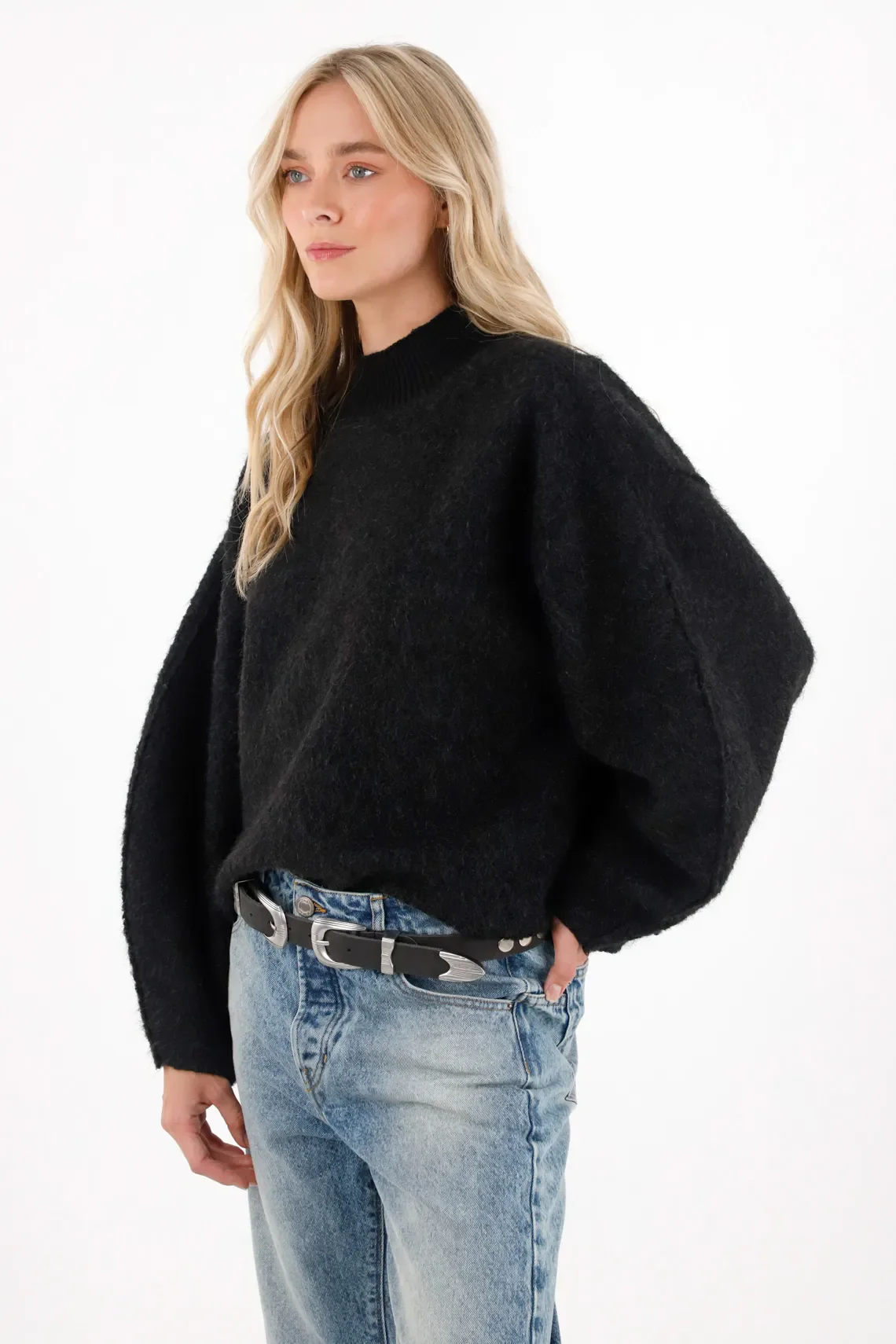 Horseshoe Sleeve Black Sweatshirt for Women - Image 2