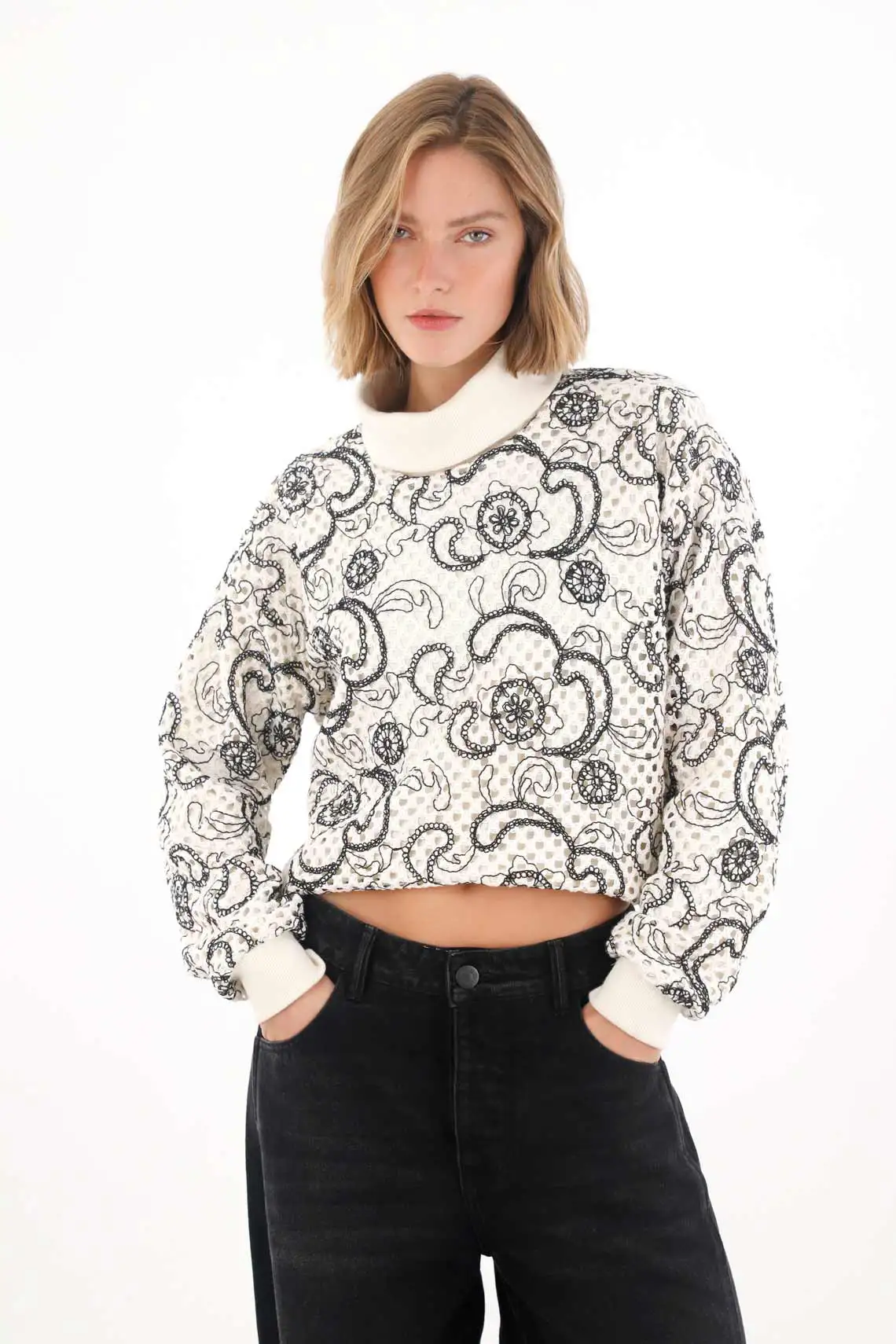 Embroidered Sweatshirt with Paisley Design for Women - Image 2