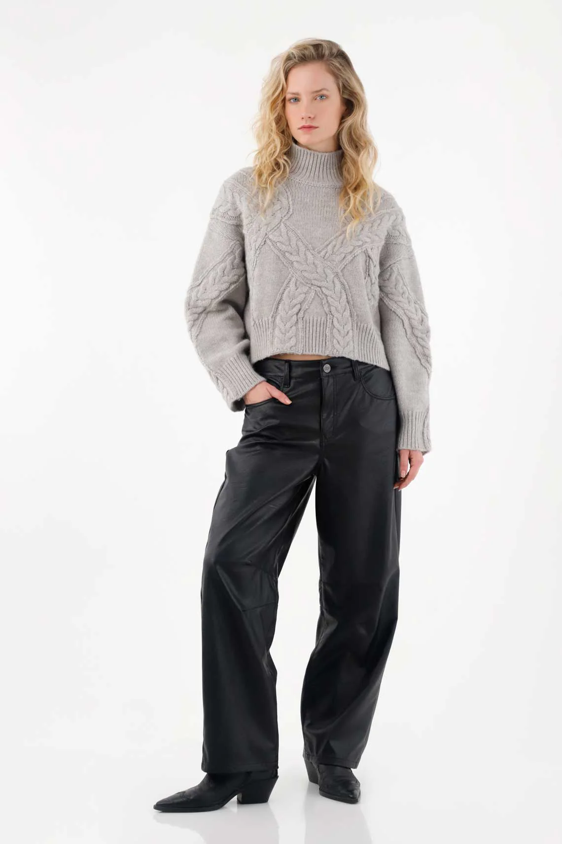 Sweatshirt with Braided Knit in Gray for Women