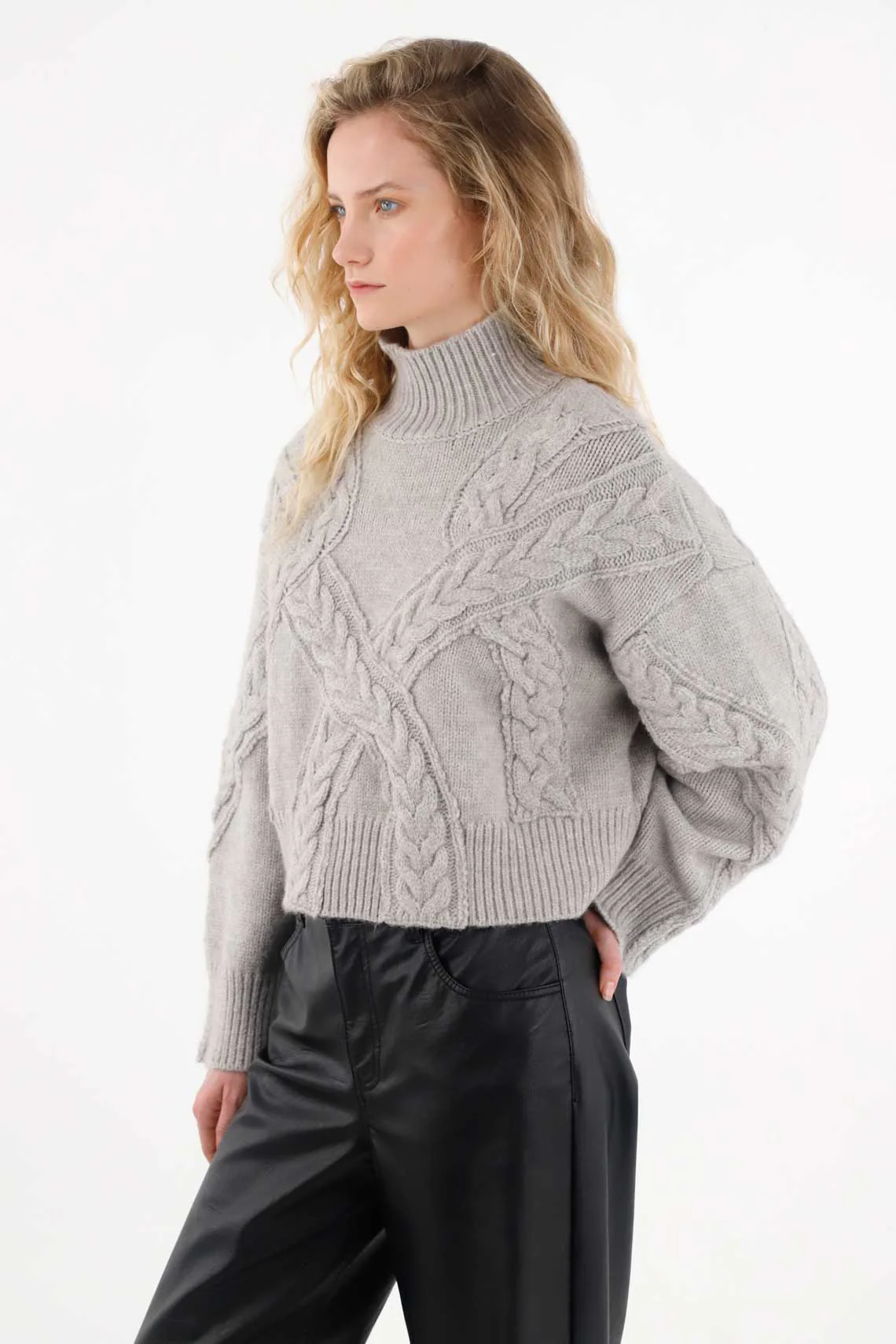 Sweatshirt with Braided Knit in Gray for Women - Image 3