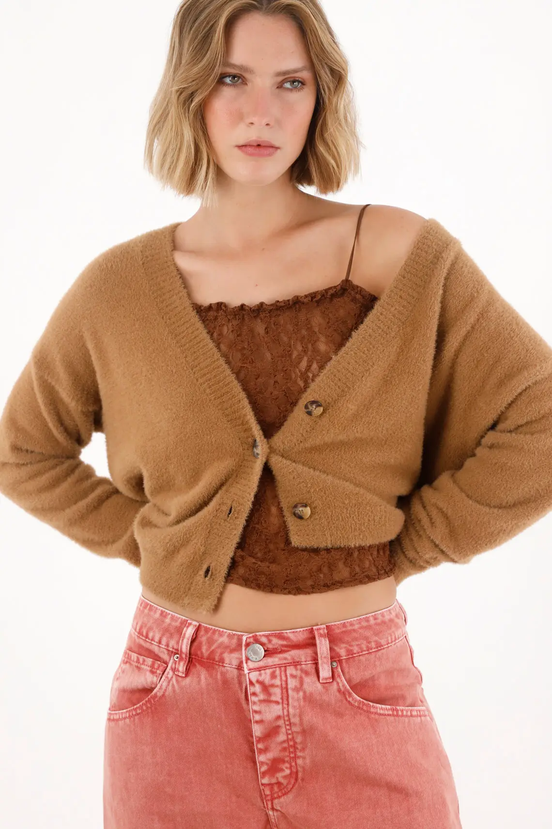Brown Cardigan-Type Sweatshirt for Women