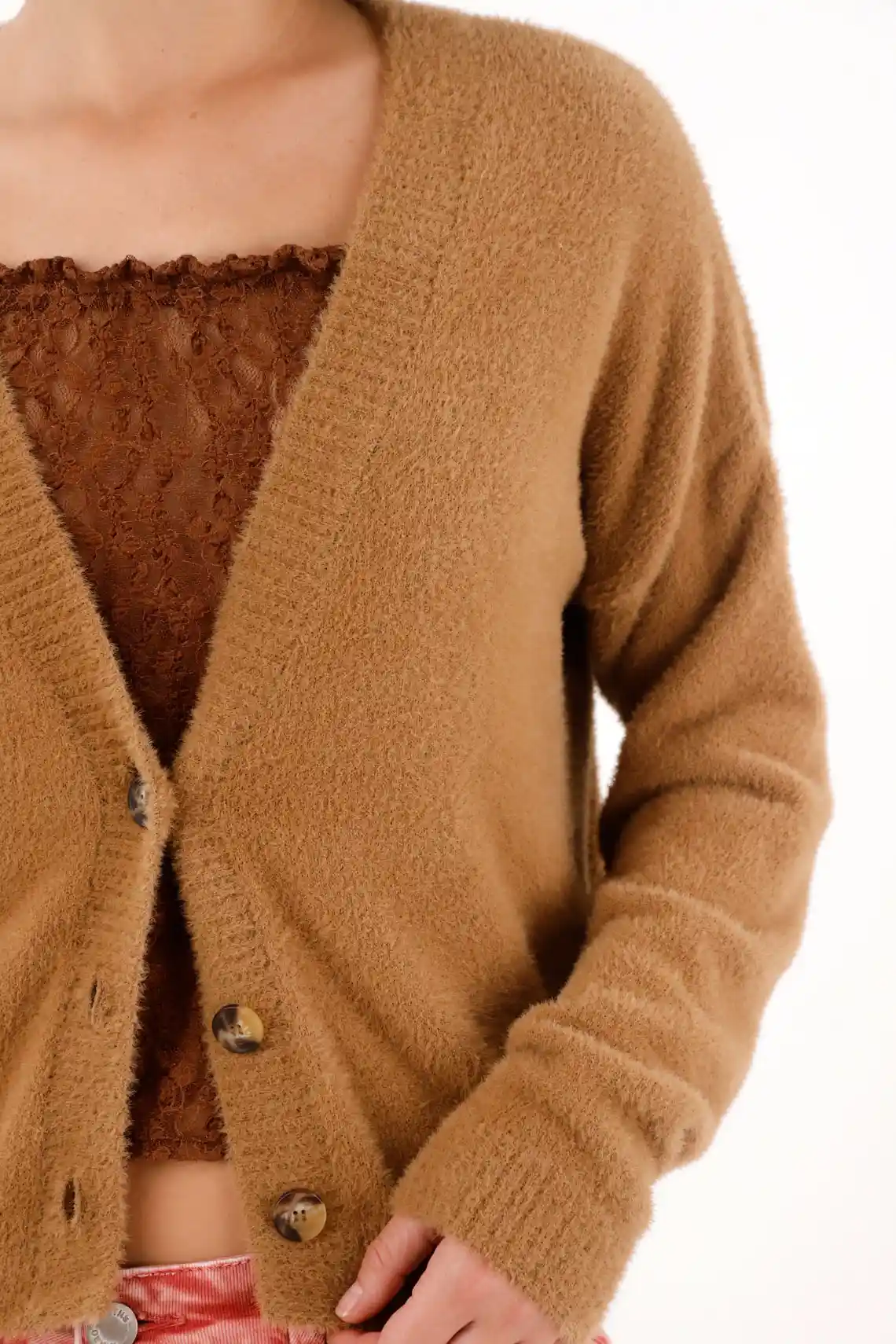 Brown Cardigan-Type Sweatshirt for Women - Image 3