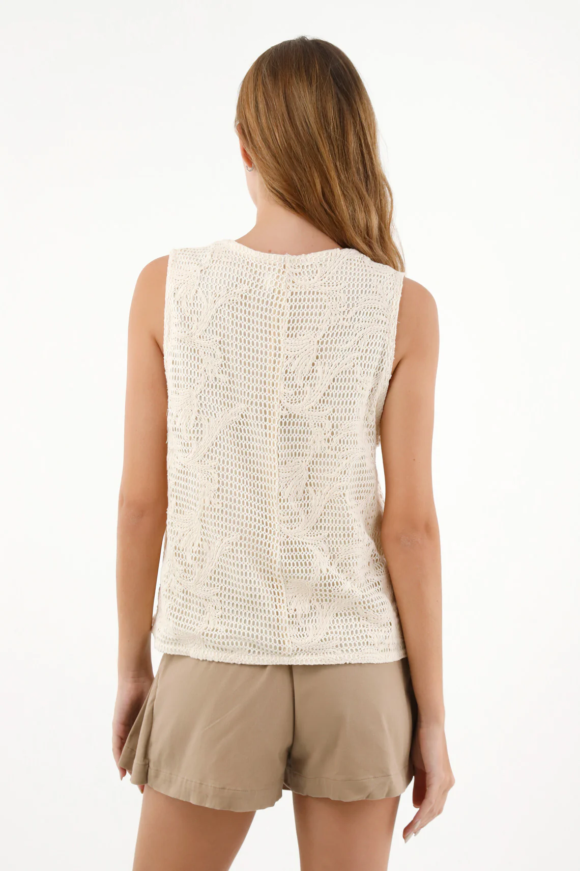 Women's Cream Vest in Mixed Fabrics - Image 4