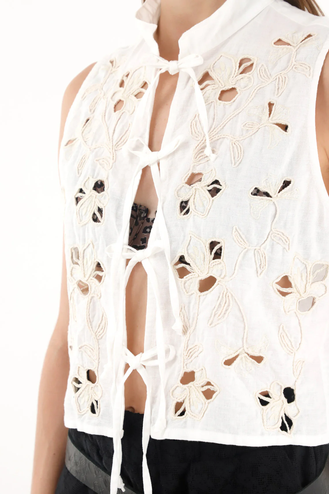 Women's Strappy Embroidered Vest - Image 3