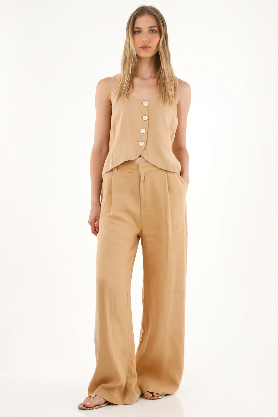 Women's 100% Linen Coffee Vest - Image 2