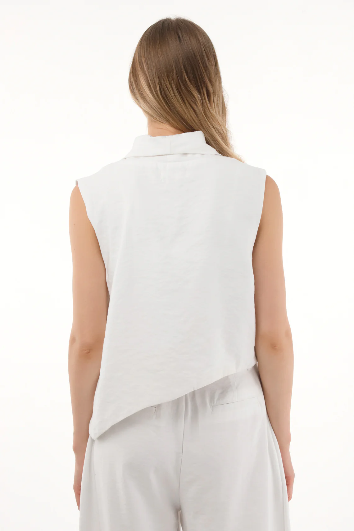 Women's Asymmetrical White Vest with Lapel - Image 3