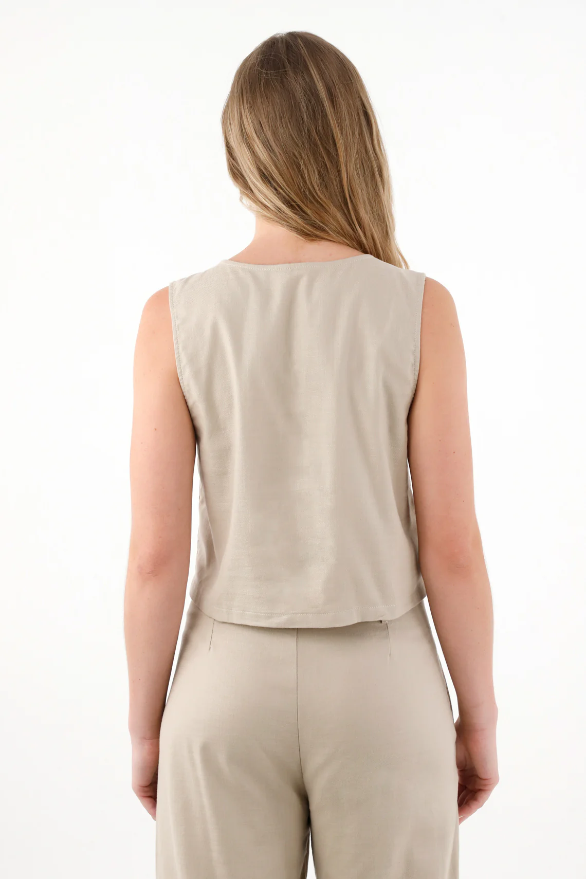 Women's Raw Embroidered Linen Look Vest - Image 4