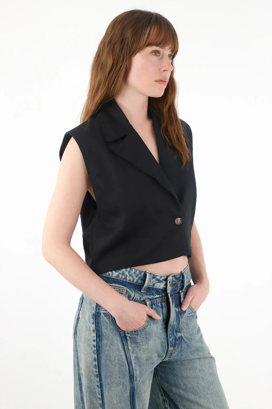 Women's Black Lapel Vest - Image 2