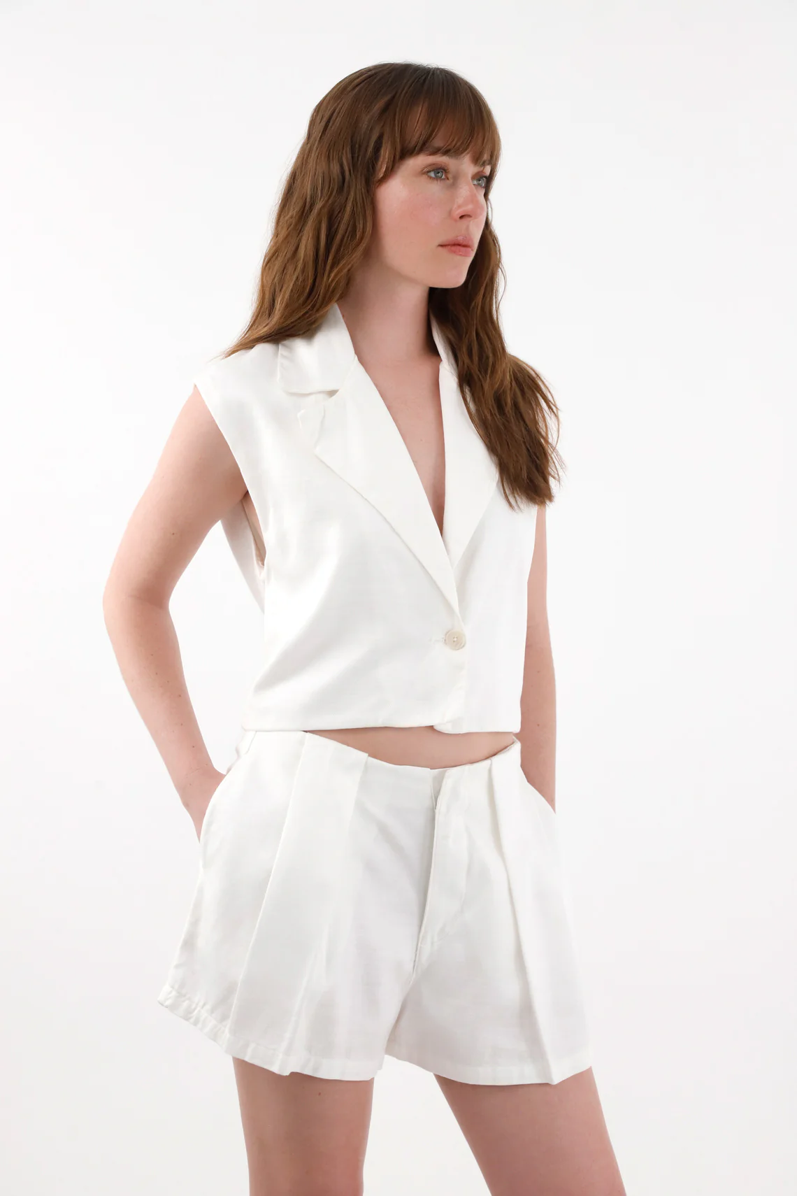Women's Cream Lapel Vest