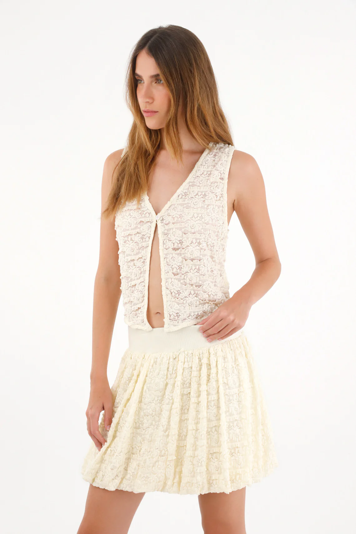 Women's Textured and Transparent Cream Vest