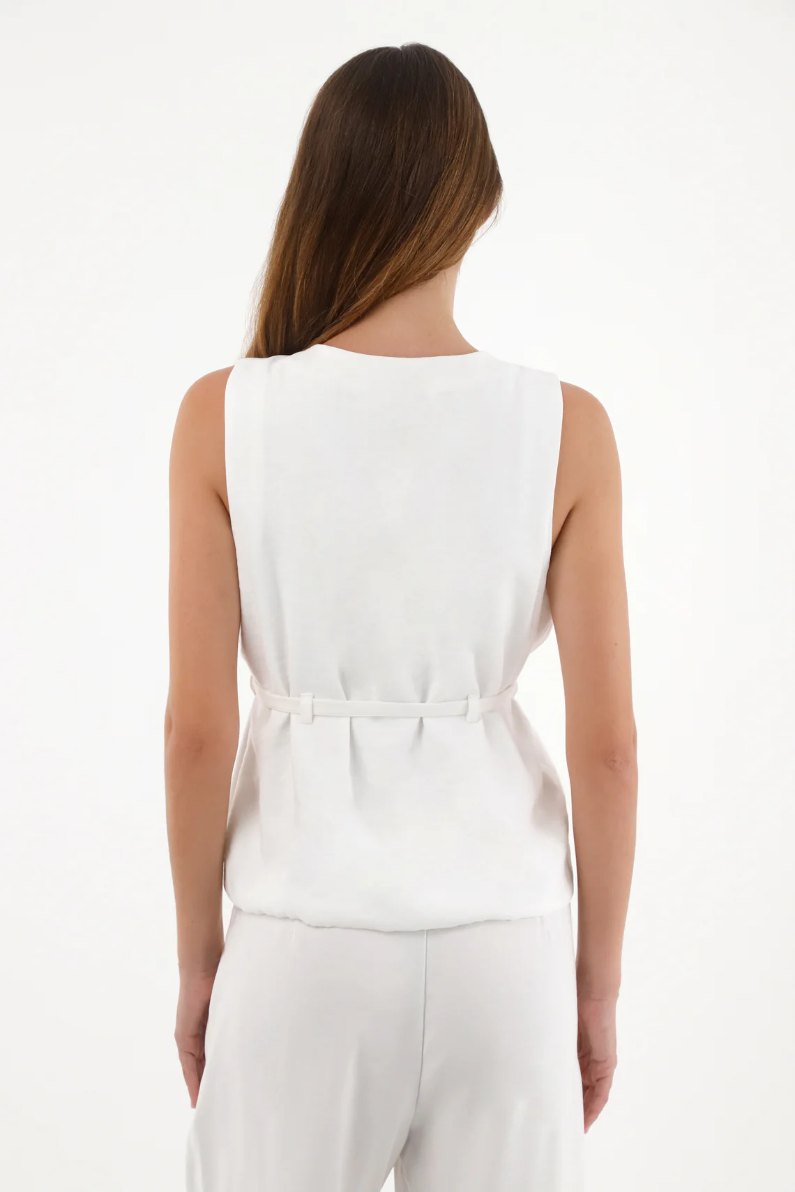 Women's Cream Waist Tie Vest - Image 4