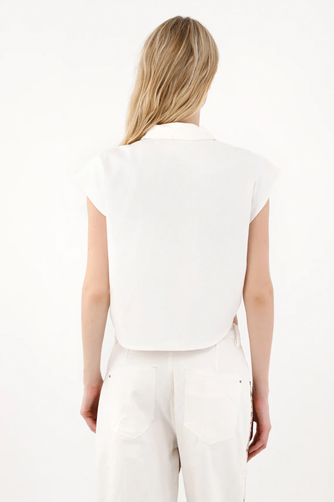 Women's Cream Embroidered Overlay Vest - Image 5