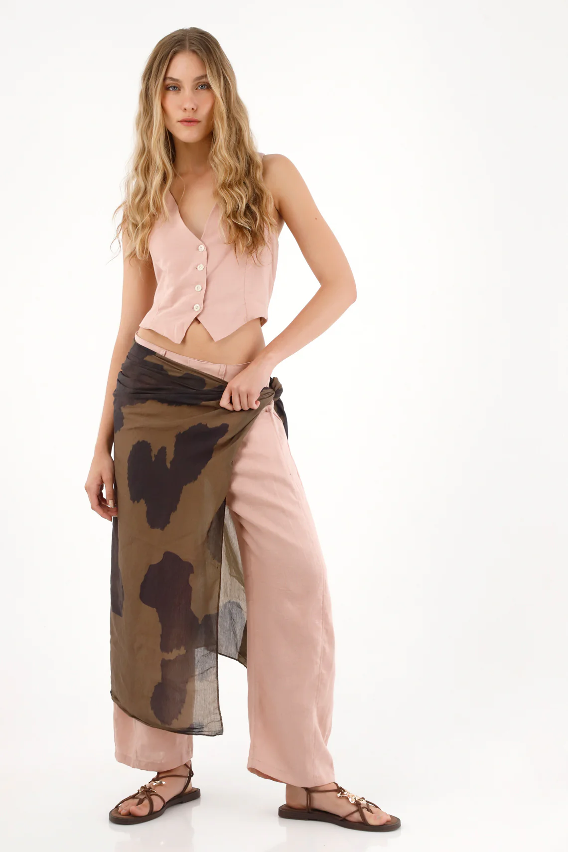 Women's Pink 100% Linen Vest