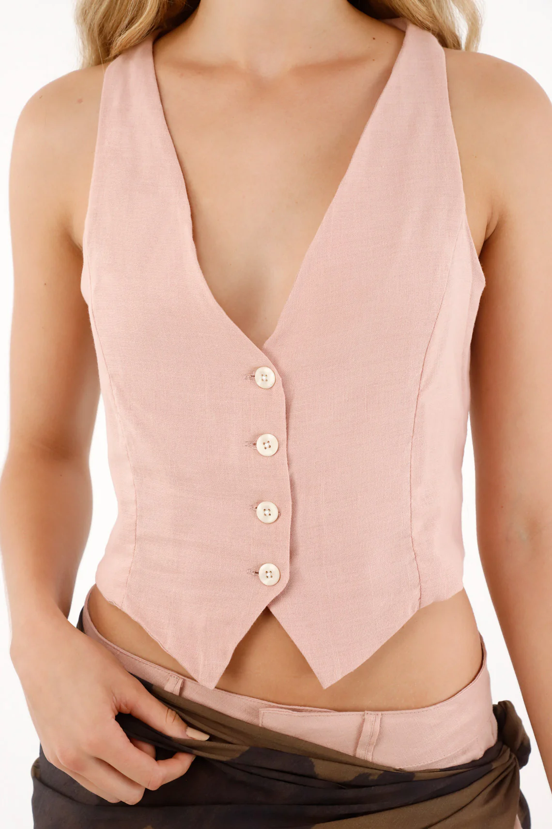 Women's Pink 100% Linen Vest - Image 3