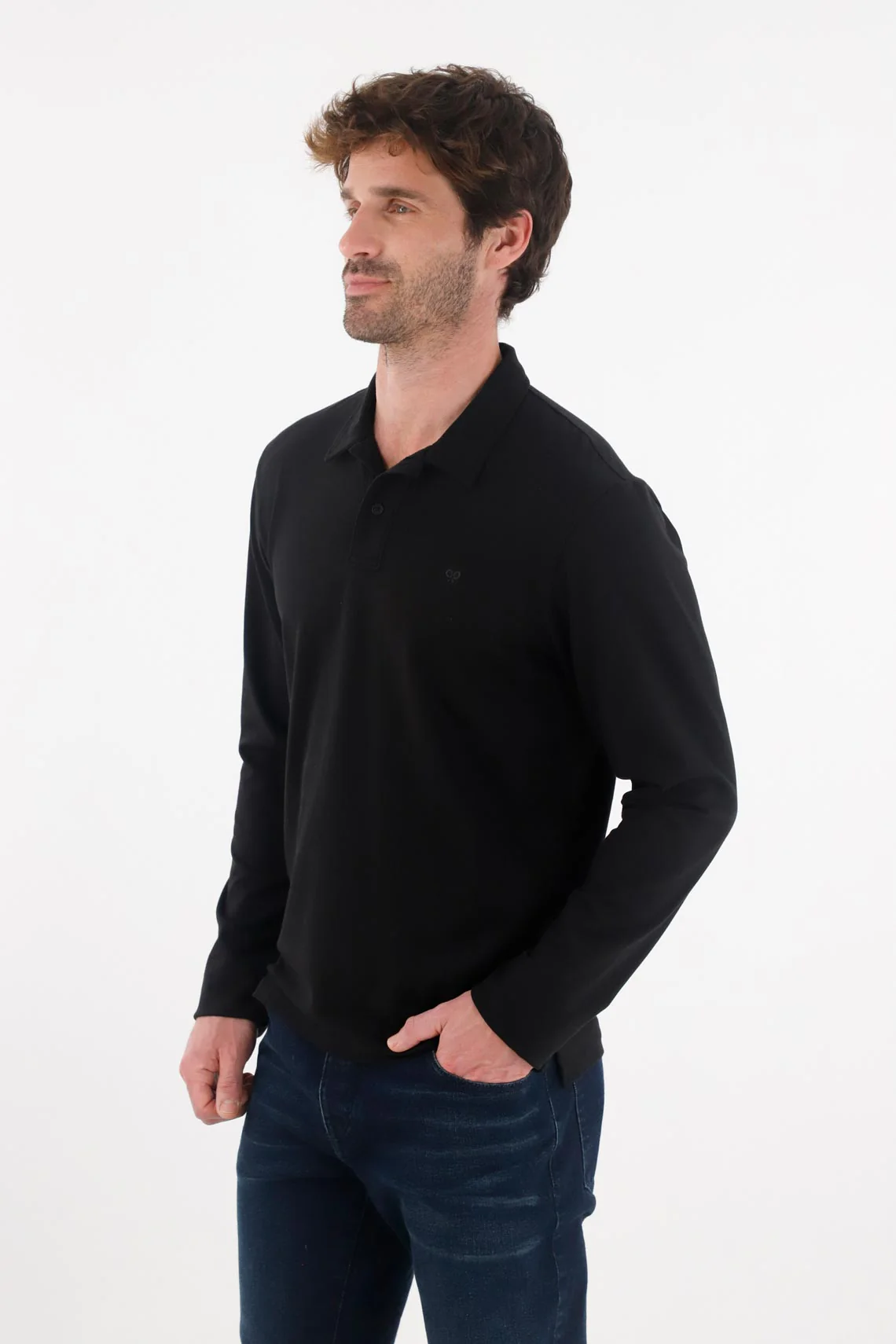 Black long sleeve polo for men - Image 3