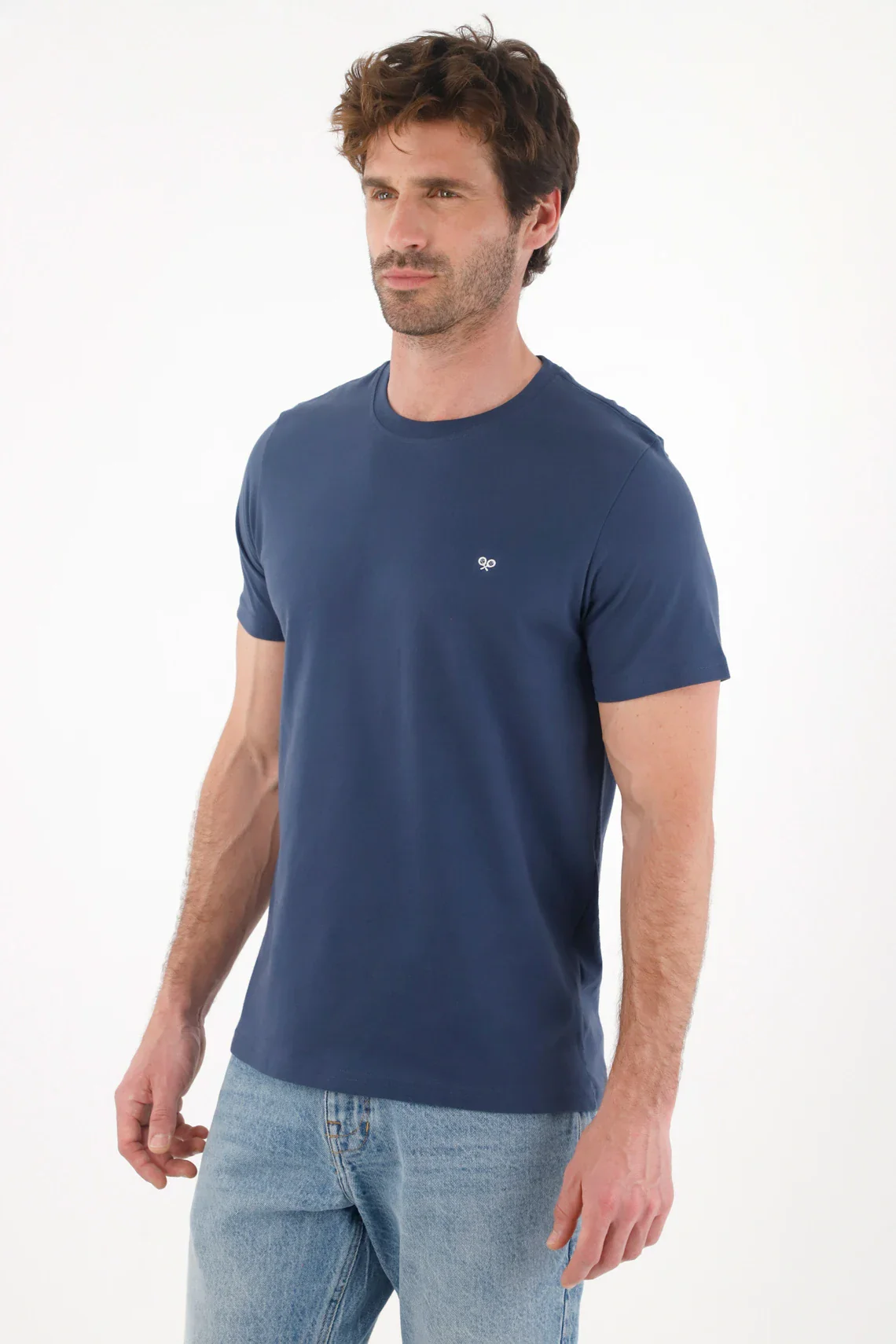 T-Shirt with Mini Embroidered Blue Racket for Men