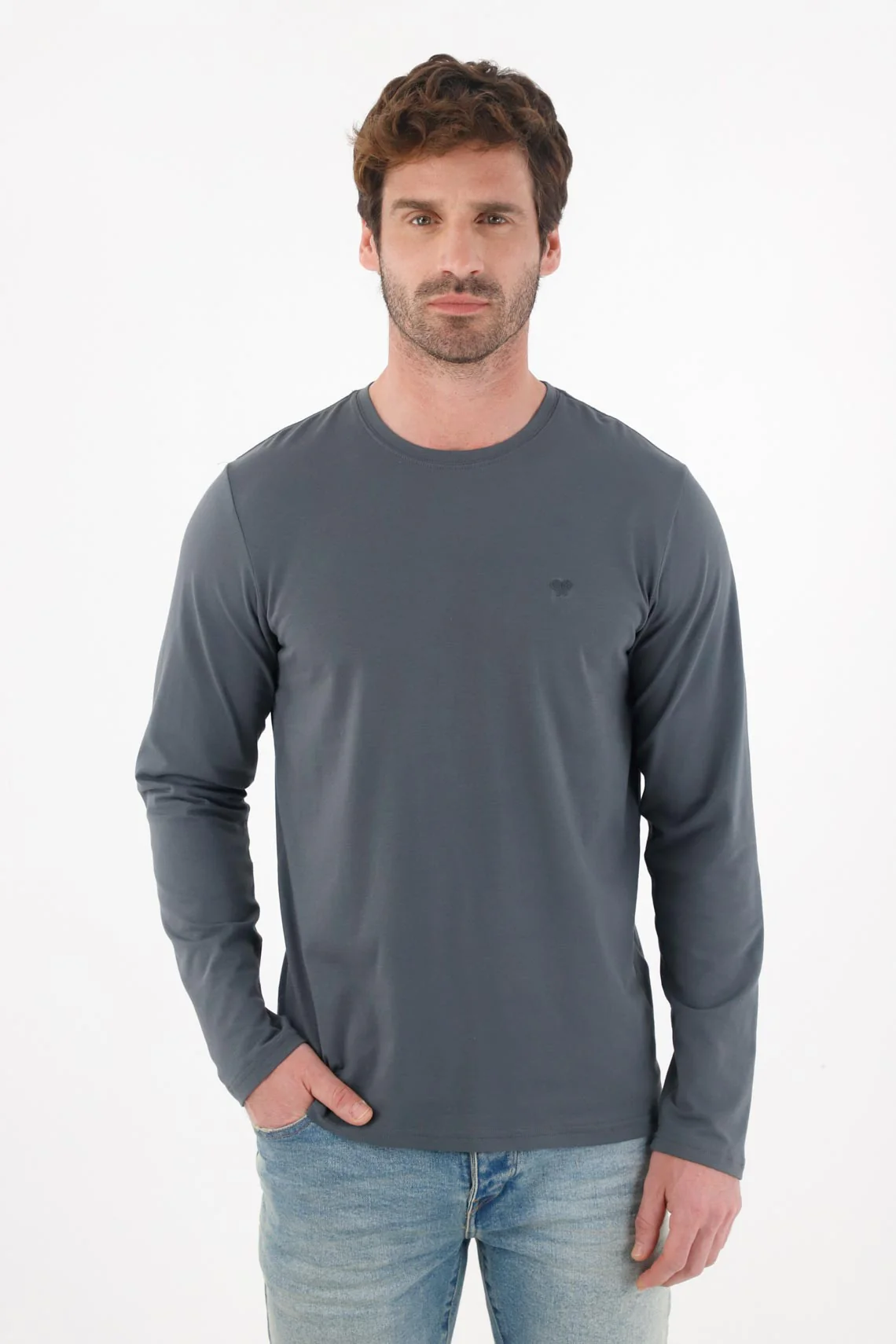 Long Sleeve Blue T-Shirt for Men - Image 3