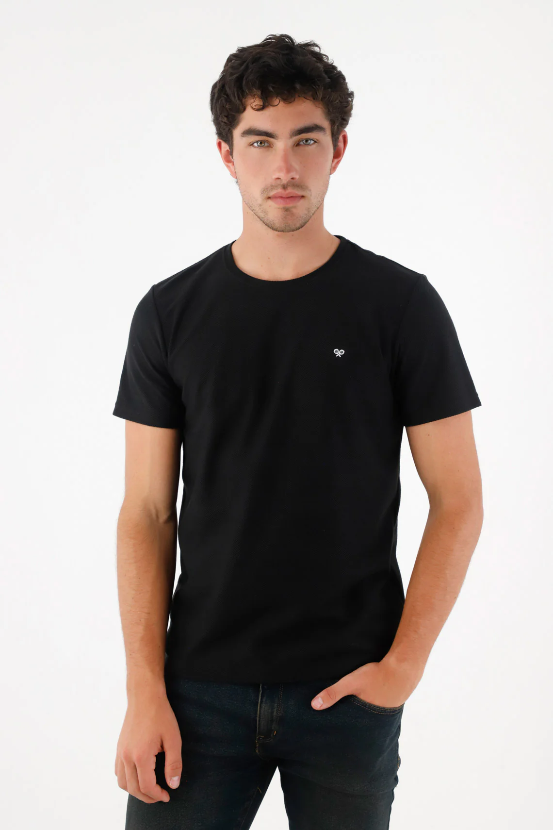Basic T-Shirt with Black Racket for Men