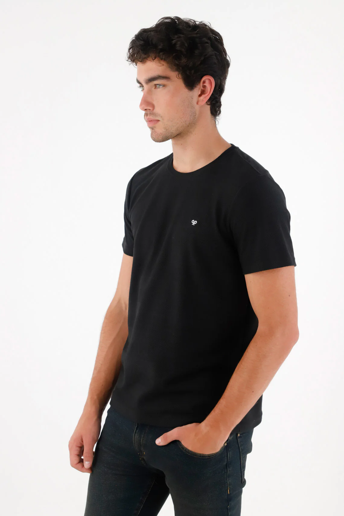 Basic T-Shirt with Black Racket for Men - Image 3