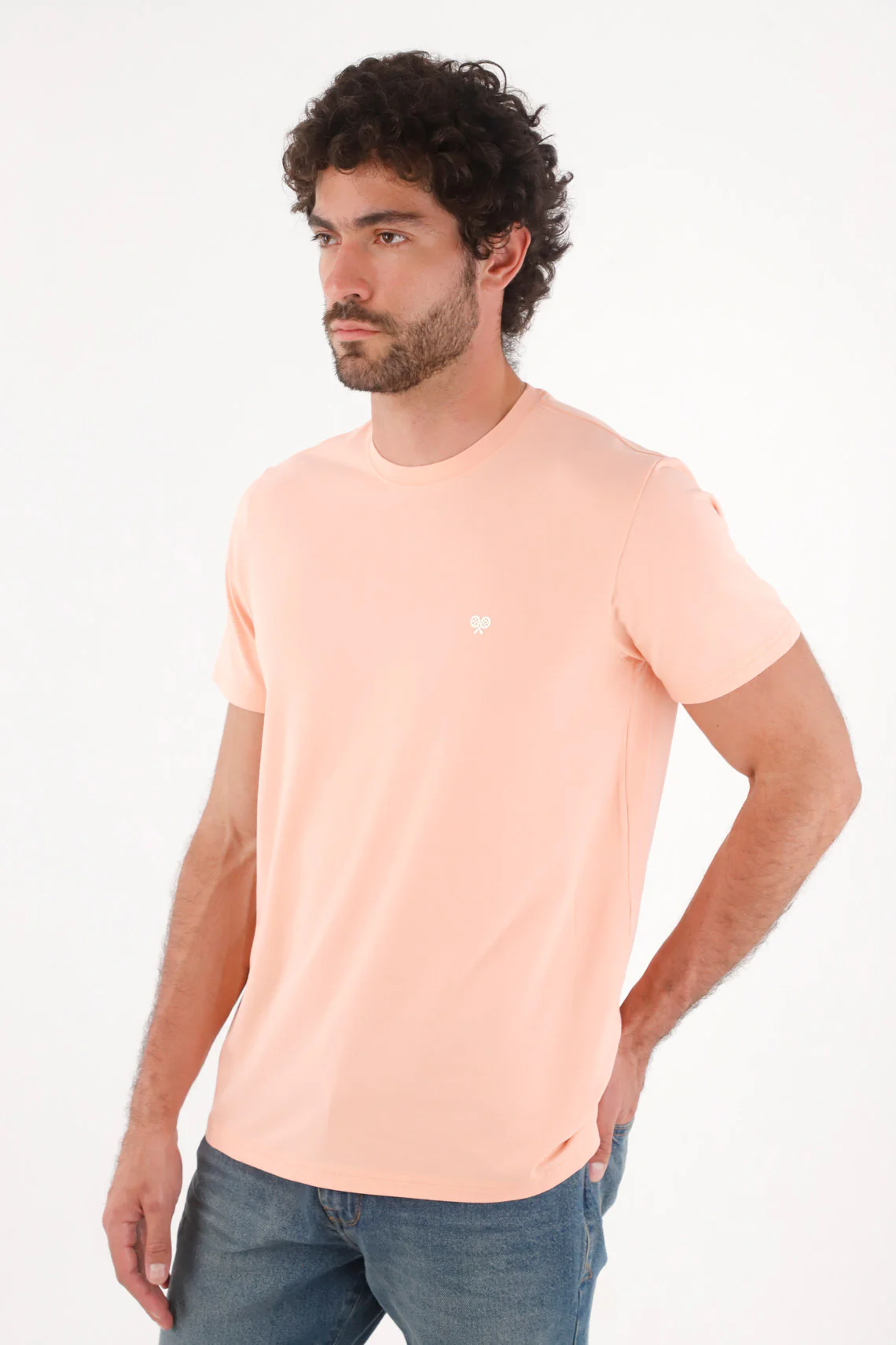 Men's Regular Fit Salmon Cotton T-Shirt with Embroidery - Image 3