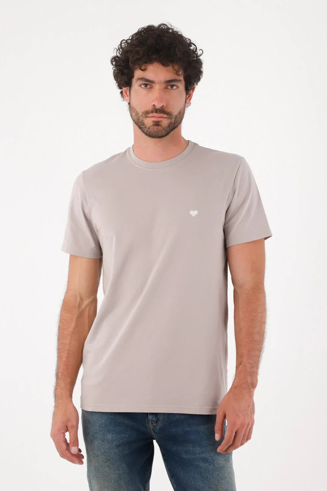 Men's T-Shirt in Light Gray Cotton Regular Fit with Rackets